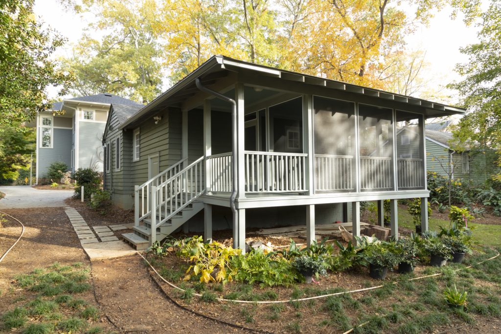Back side view of the residence of Carl Seville in Decatur, Georgia, a LEED Platinum and NGBS Emerald certified single family home.