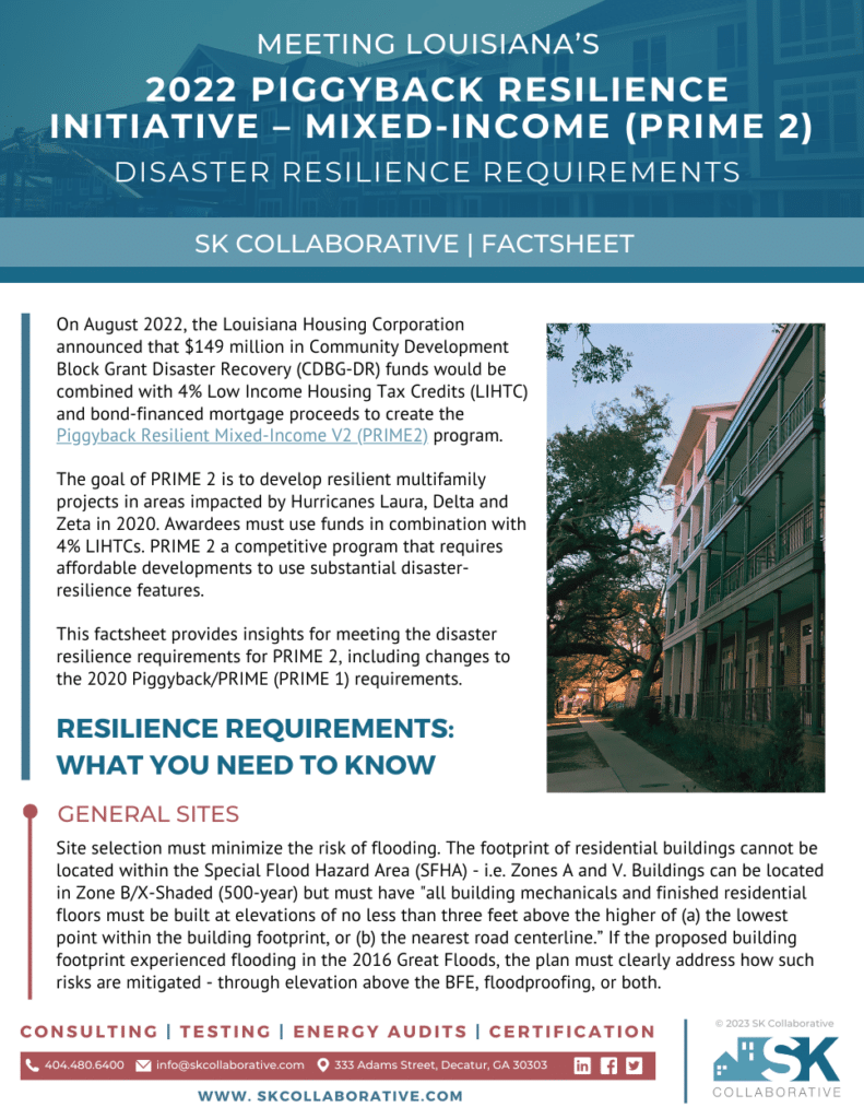 2022 Piggyback Resilience Initiative – Mixed-Income (PRIME 2) Resilience Requirements